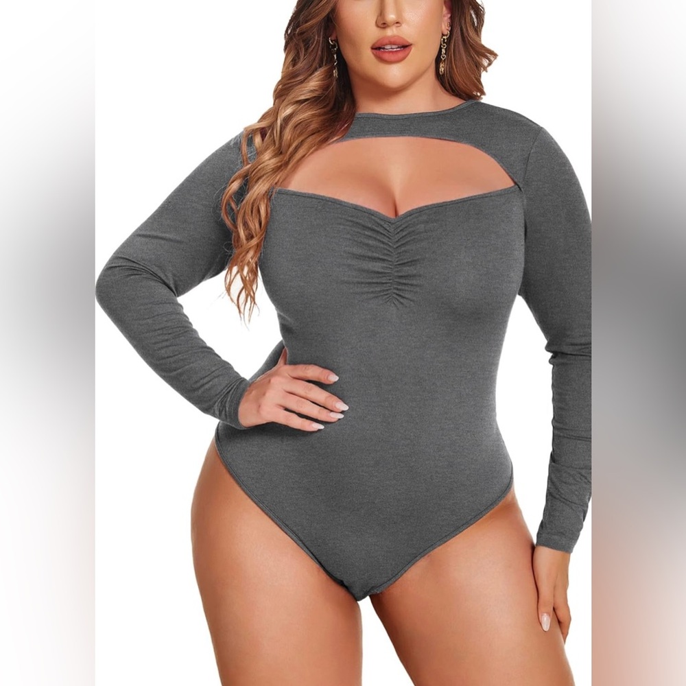 2138 - IN'VOLAND Women's LS Dark Grey Sweetheart Neckline Bodysuit (24W)